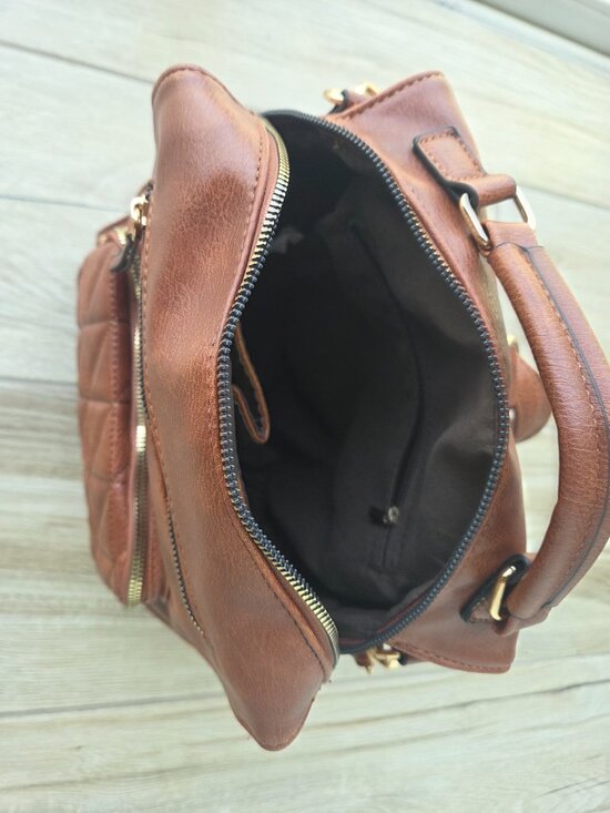 Cognac Quilted Vegan Leather Convertible Backpack Purse main image 10